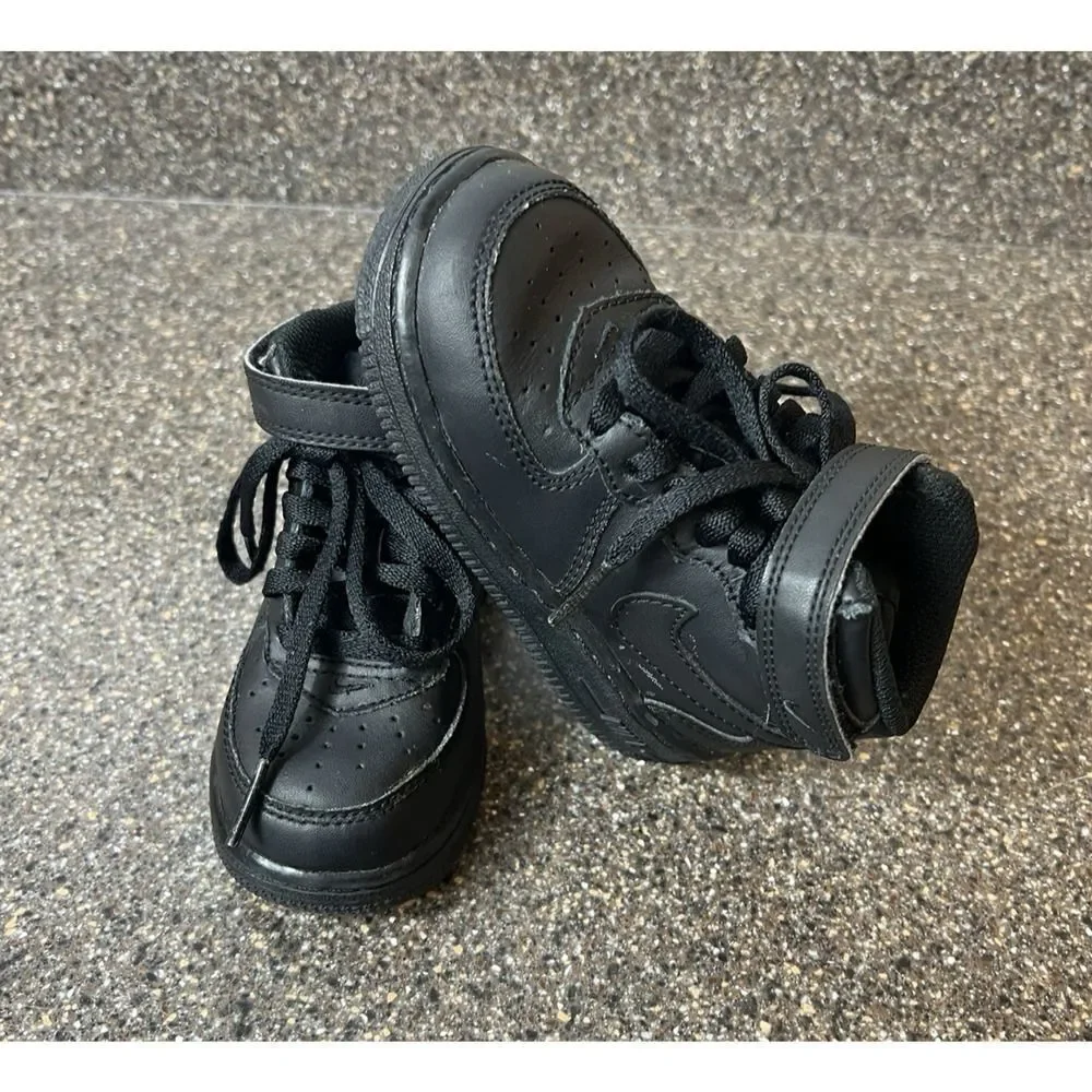 Nike Classic Kids Toddler Sz 7 Black High Top Leather Sneaker Shoes Snap/Lace Up